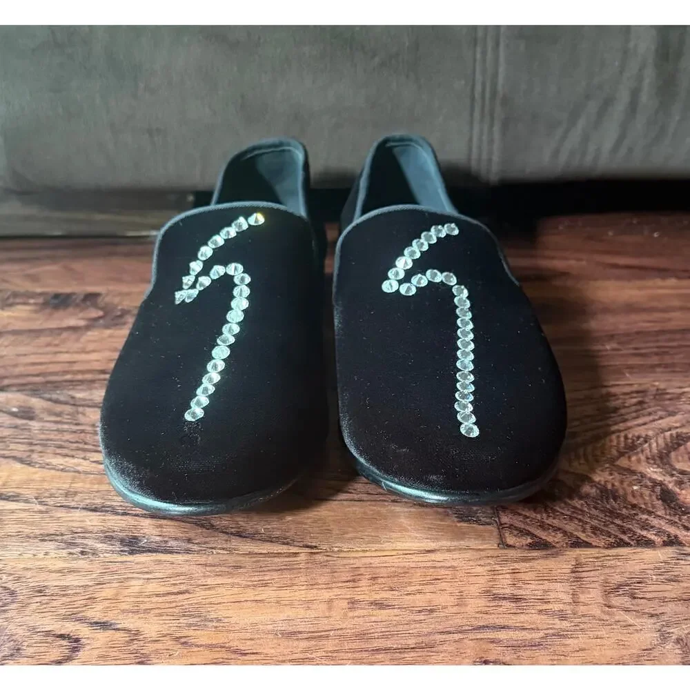 $1,295 NEW Giuseppe Zanotti Black Velvet Crystal GZ Smoking Loafers Size 7(40)